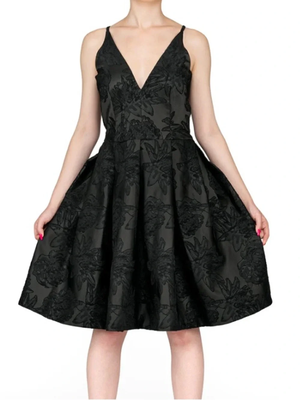 Dress the Population Collette Black Floral Fit-and-Flare Mini Dress